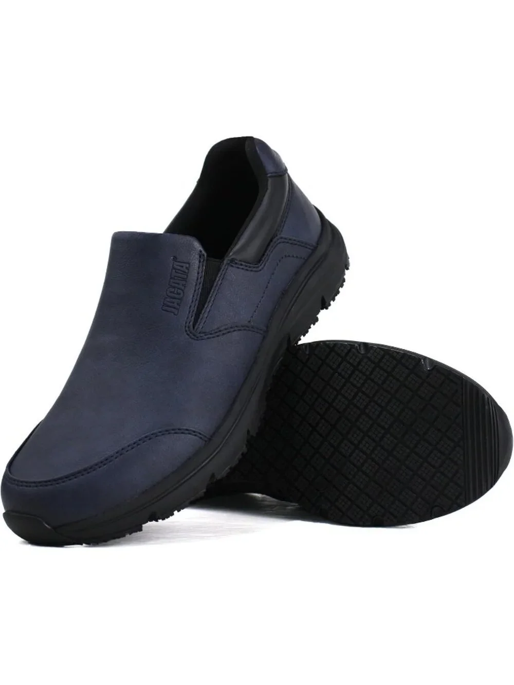 Jacata Men's Blue Faux Leather Slip On Water Resistant Non Slip Walk Sneakers